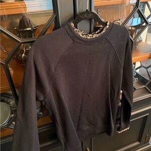 Women's Black Sweatshirt with leopard trim - S